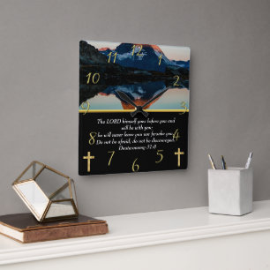 Deuteronomy 31:8 Christian Faith moutain lake   Square Wall Clock