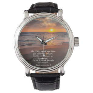 Deuteronomy 31:8 Christian ocean with a sunset Watch