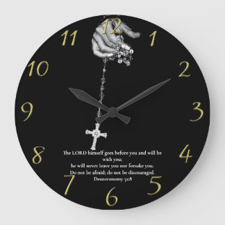  Deuteronomy 31:8 hand holding cross Large Clock