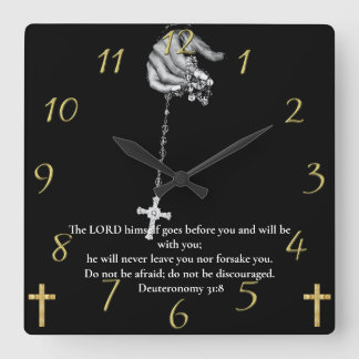  Deuteronomy 31:8 hand holding cross   Square Wall Clock