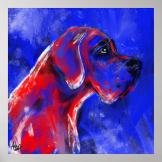Deutsche Dogge Gemälde rot blaut Poster
