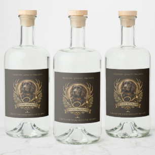 Deutscher Wachtelhund , Hunting Logo Liquor Bottle Label