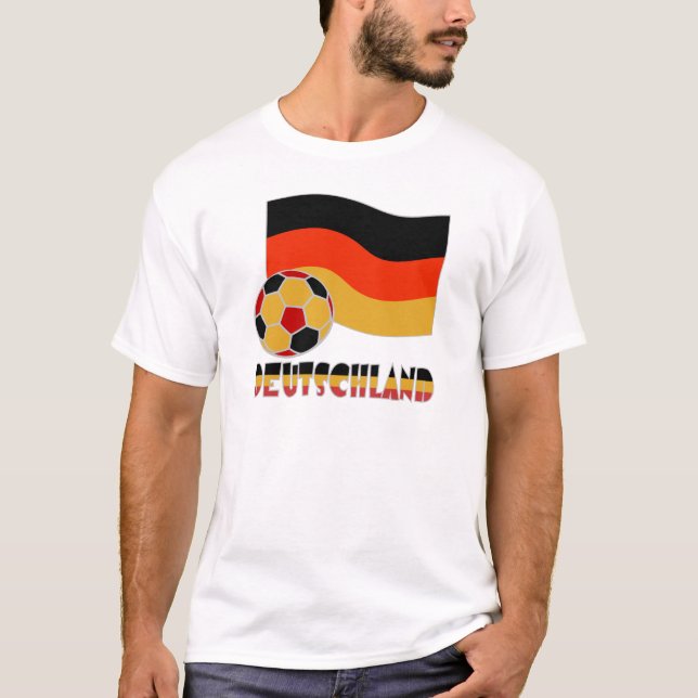 Deutschland Flag and Soccer Ball Grey Border T-Shirt (Front)