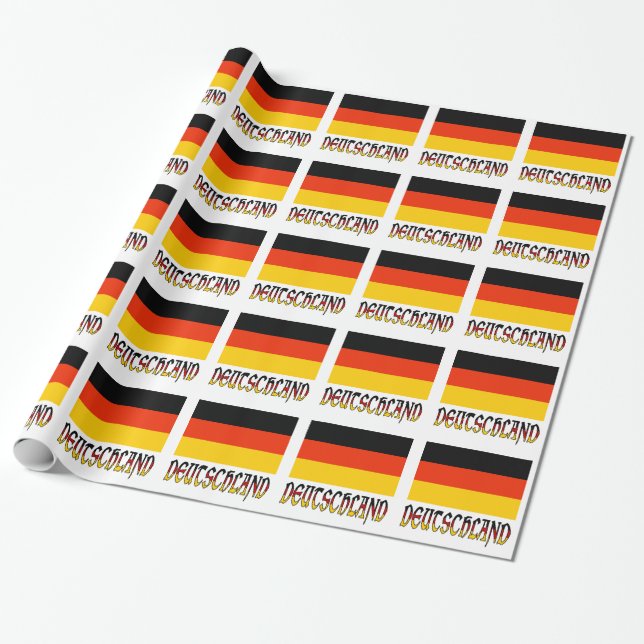 Deutschland German Flag Tiled Black Personalised Wrapping Paper (Unrolled)