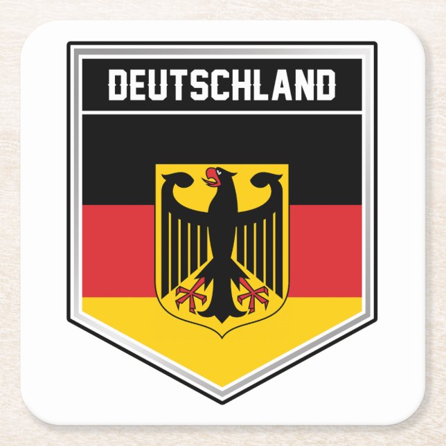 Deutschland/Germany Flag Shield Square Paper Coaster (Front)