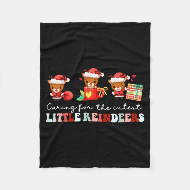 Devdoxtee Caring For The Cutest Reindeers Mother B Fleece Blanket (Front)
