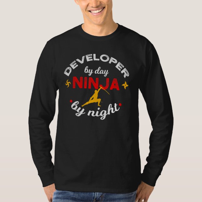 Developer By Day Ninja By Night Debugging Coder Ge T-Shirt (Front)