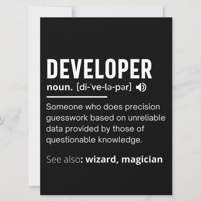 Developer Dictionary Definition Funny developers Save The Date (Front)