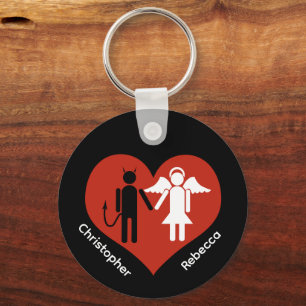 Devil and Angel in Love   His and Her Name Key Ring