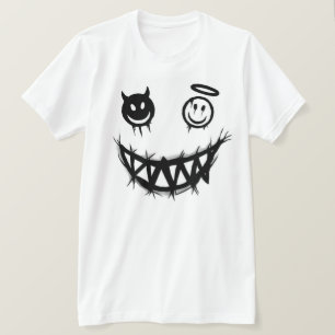 Devil and Angel Smiley Face Grungy Monster Teeth T-Shirt