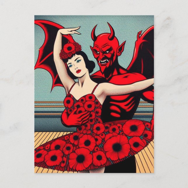 Devil Ballet With a Woman in a Red Floral Dress Postcard (Front)