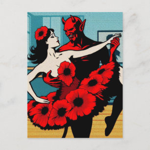 Devil Ballet With a Woman in a Red Floral Dress Postcard