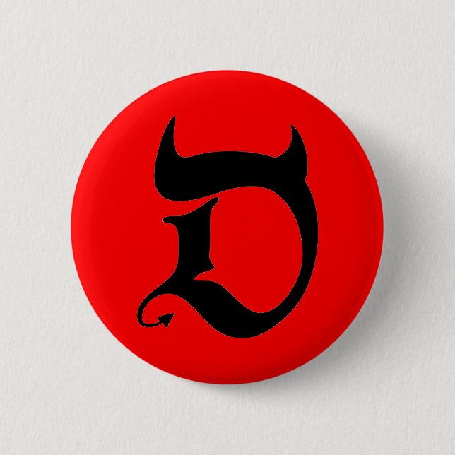 Devil (black print / red) 6 cm round badge (Front)