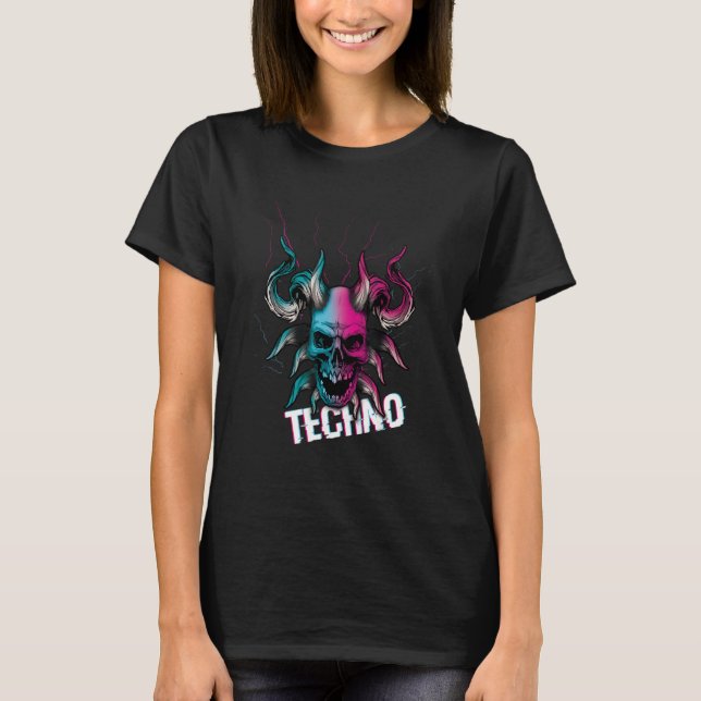 Devil Bone Tekno Rave Music Hard Techno Raver Dark T-Shirt (Front)