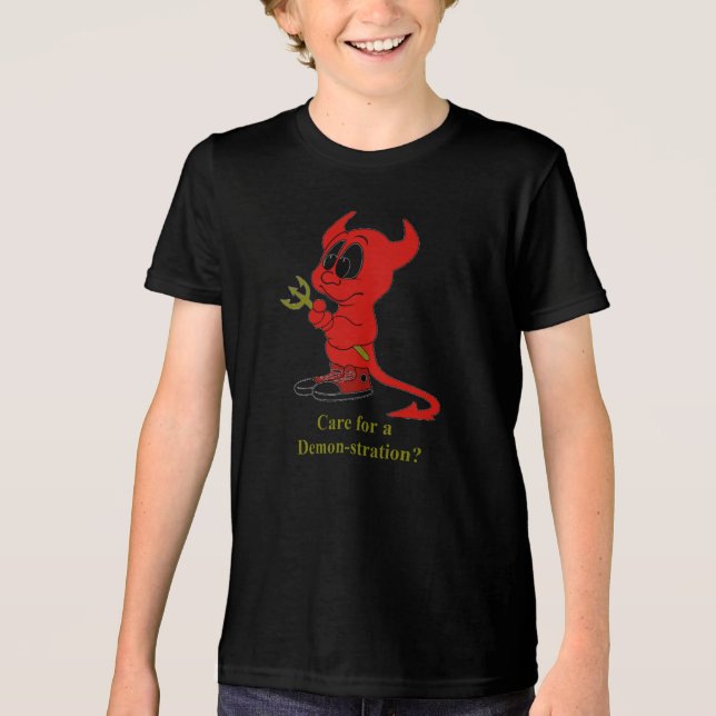 Devil Care for a DEMONstraton? Tri-Blend Shirt (Front)
