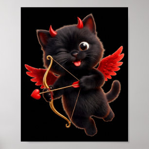 Devil Cupid Cat Art Cute Angel Demon Cat Funny  Poster