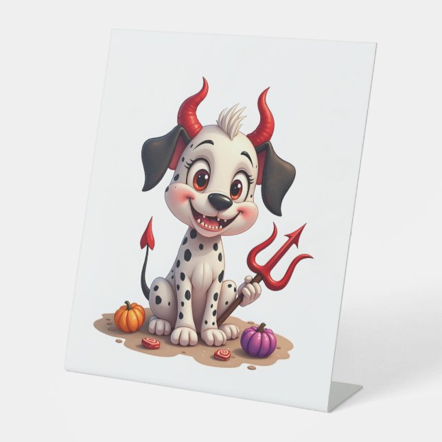 Devil Dalmatian Mischief Pedestal Sign (Front)