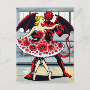 Devil Dances With a Woman in a Red Floral Dress Postcard