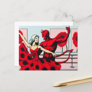 Devil Dances With a Woman in a Red Poppy Dress Postcard
