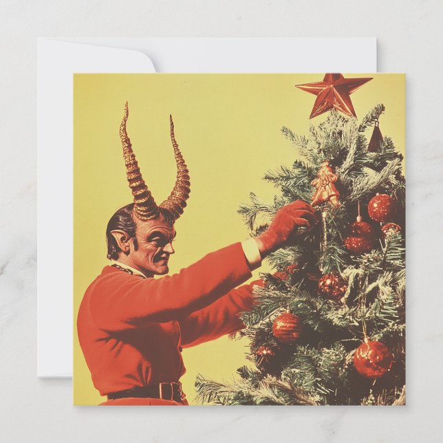 Devil Decorates the Tree Holiday Card (Front)