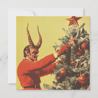 Devil Decorates the Tree Holiday Card