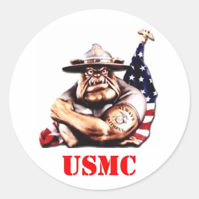 DEVIL DOG USMC CLASSIC ROUND STICKER (Front)