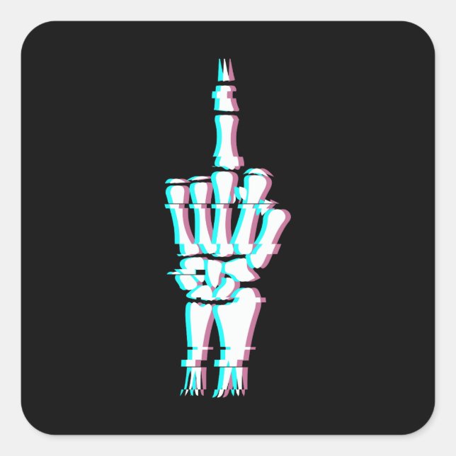 Devil Finger Skull Hand Glitch Effect Square Sticker (Front)