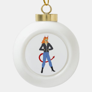 devil girl ceramic ball christmas ornament