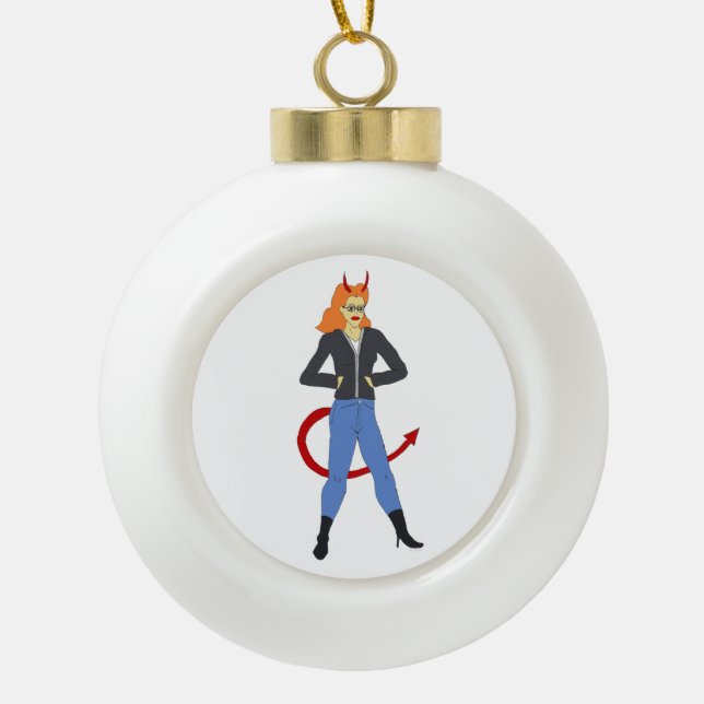 devil girl      ceramic ball christmas ornament (Front)