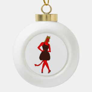 devil girl ceramic ball christmas ornament