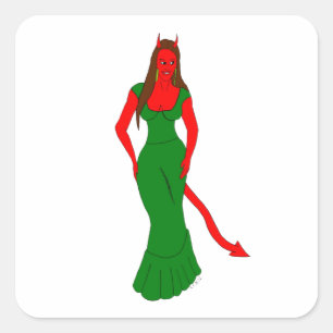 devil girl square sticker
