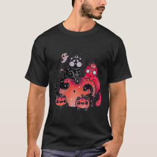 devil Halloween Jack Lantern Pumpkin Cats T-Shirt