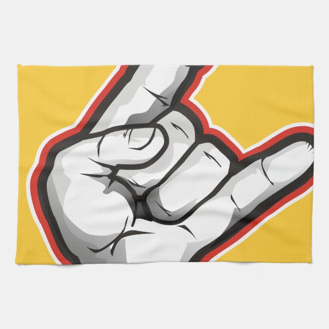 Devil Horns Hand Gesture Tea Towel (Horizontal)