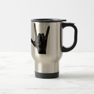 devil horns hand travel mug