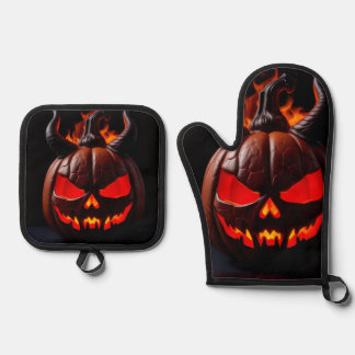 Devil Pumpkin Crown Halloween Mitt Set