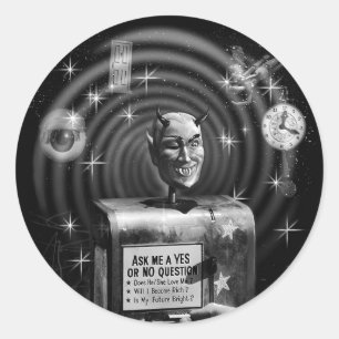 Devil Question Box Vintage Sci-Fi Horror Sticker