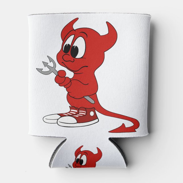 Devil Red Demon Cartoon Satan Evil Hell Heat Can Cooler (Front)