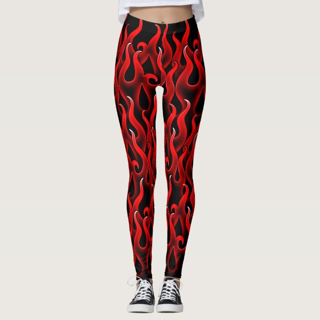 Devil Red Fire Flames Halloween Costume Leggings (Front)