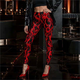 Devil Red Fire Flames Halloween Costume Leggings