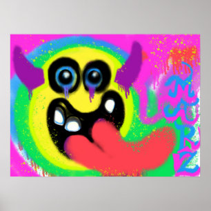 Devil Rock N Roll Happy Emoji Graffiti Poster