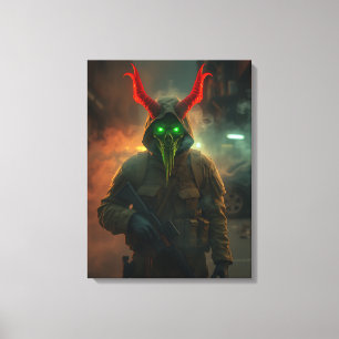 Devil Soldier with Glowing Skull Mask-Dark Gothic Canvas Print