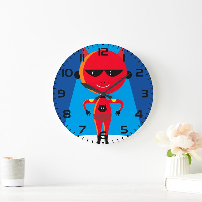 Devil Superhero Character Bold Red and Blue  Large Clock (Creator Uploaded)