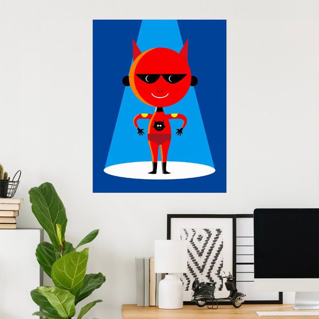 Devil Superhero Character Bold Red and Blue  Poster (Creator Uploaded)