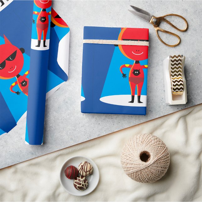Devil Superhero Character Bold Red and Blue  Wrapping Paper (Creator Uploaded)