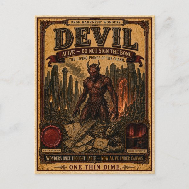 Devil, Vintage Circus Monster Postcard (Front)