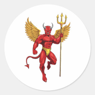 Devil with trident classic round sticker
