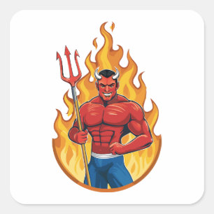 Devil with trident square sticker