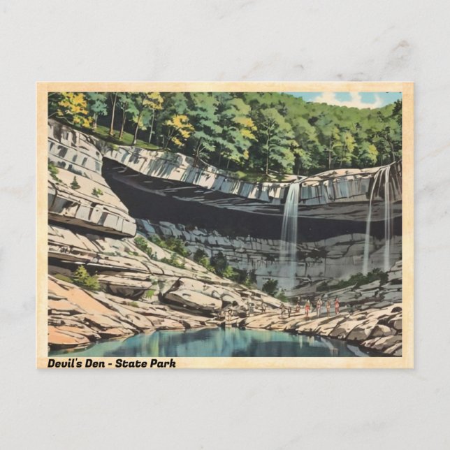 Devil's Den State Park Vintage Waterfall Postcard (Front)
