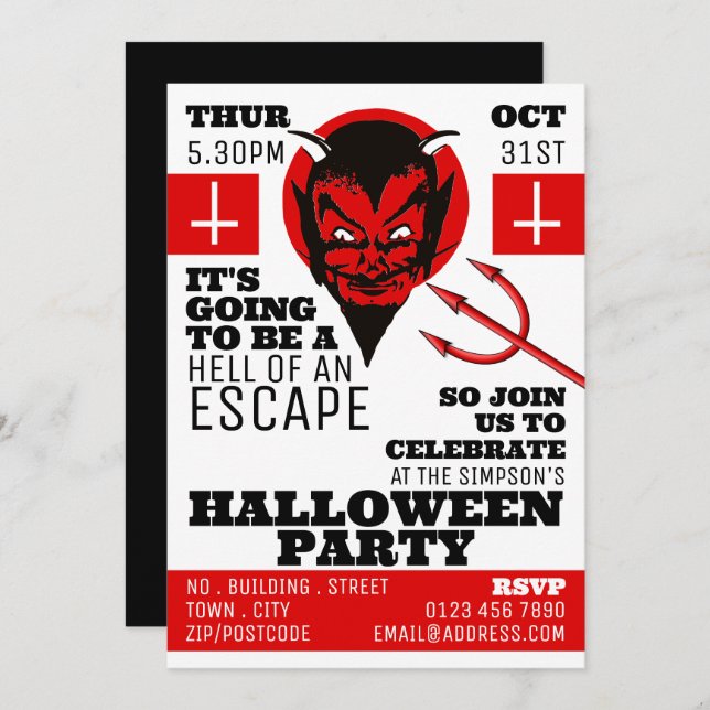 Devil's Hell Theme, Escape Room Halloween Party Invitation (Front/Back)