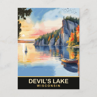 Devil's Lake, Wisconsin, Watercolor Travel Postcard